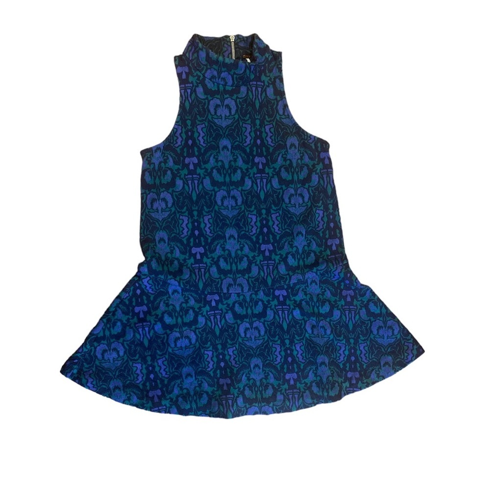 FREE PEOPLE Amelia Blue Combo Print Knit Mini Dress Size S